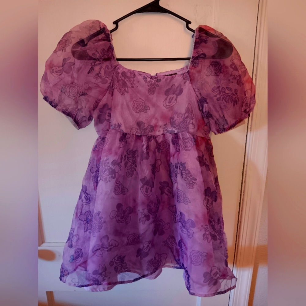 Disney Girl Minnie Mouse Purple  Organza Dress size 8 Short Sleeve